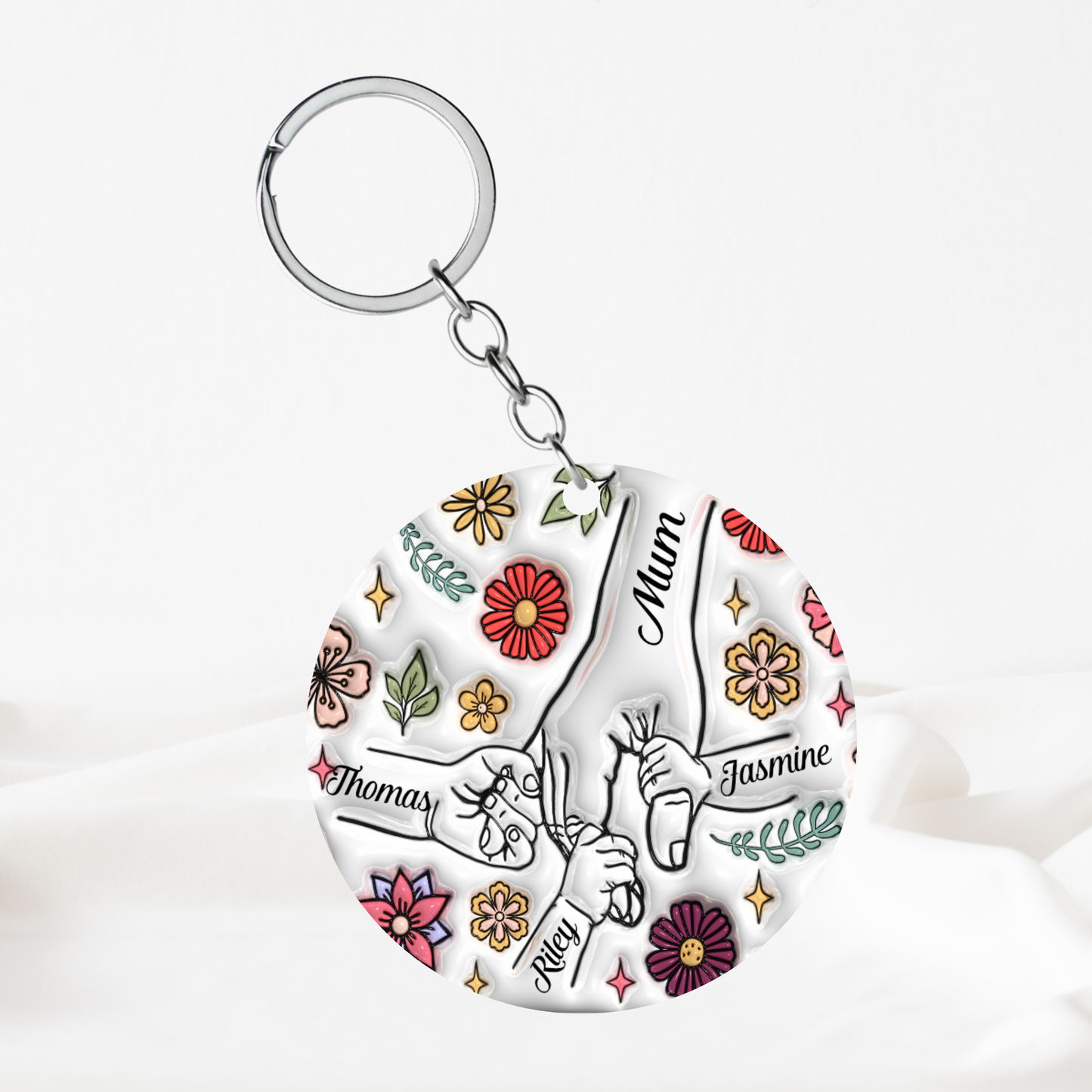 Personalised Hand Holding Keyring - Neutral Flowers