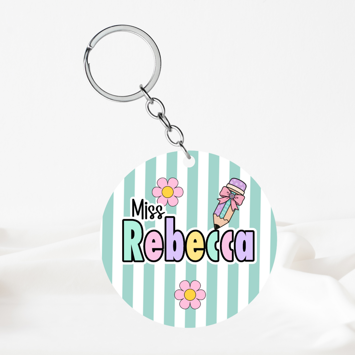 Personalised Green Pastel Teacher Keyring