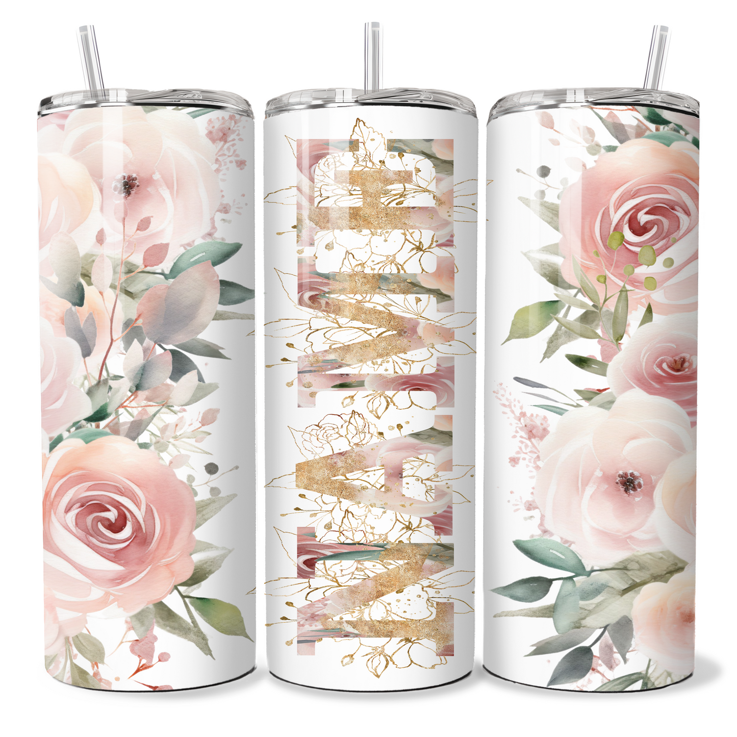 Pink Floral Alphabet Personalised Tumbler