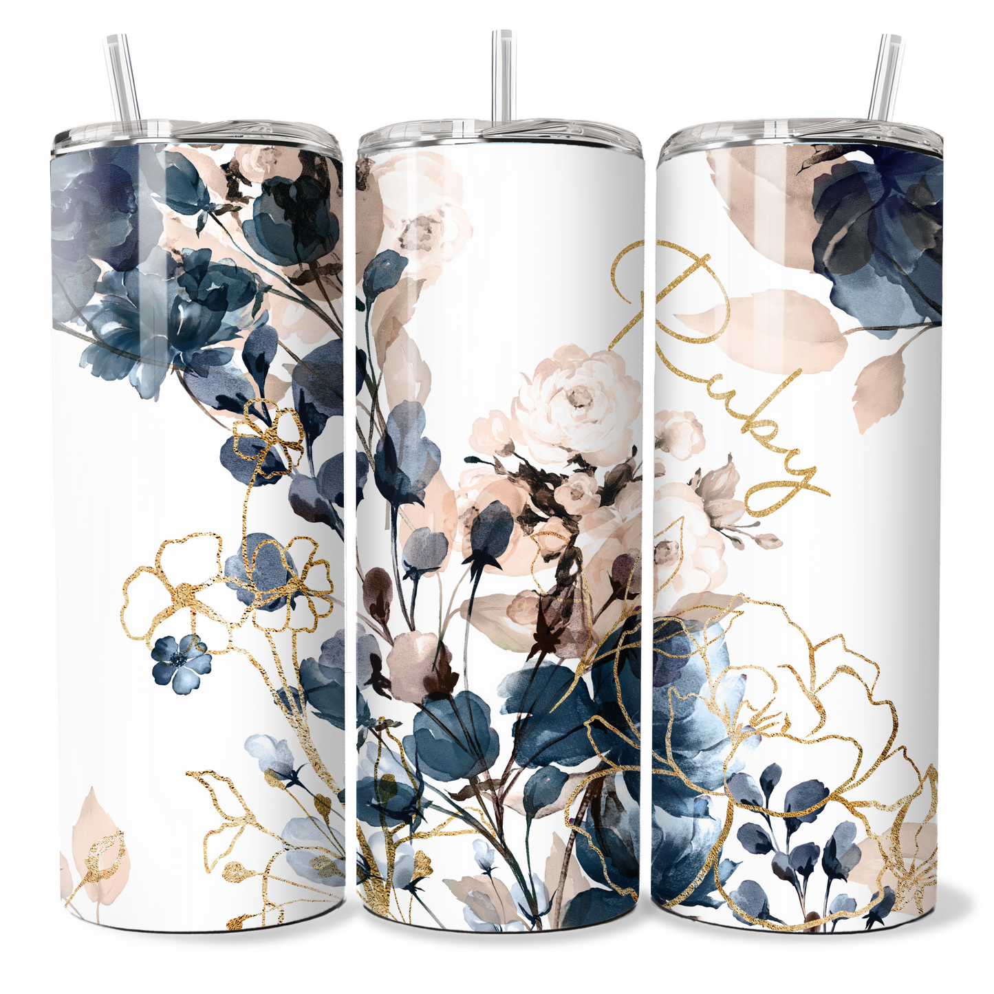 Navy, Gold, Blush Floral Print
