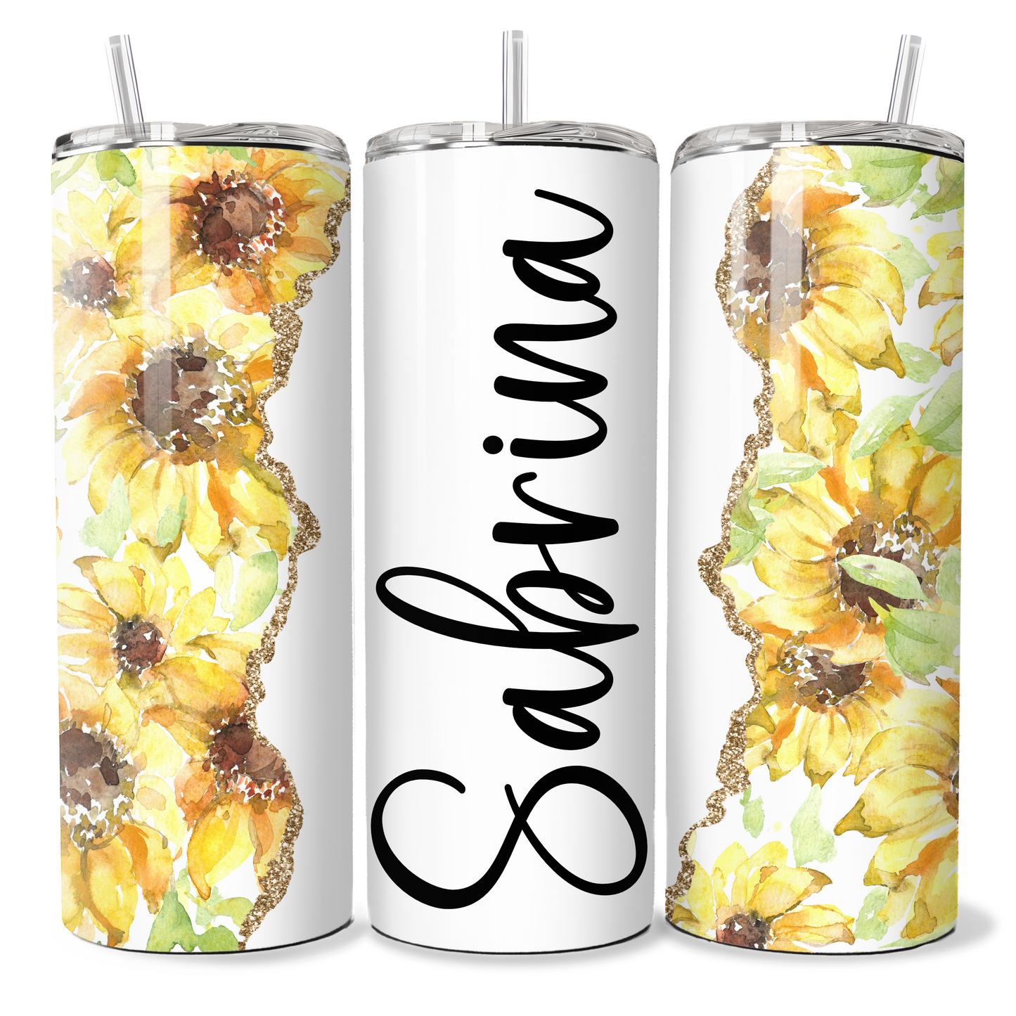 Personalised Sunflower 20oz Skinny Insulated Tumbler