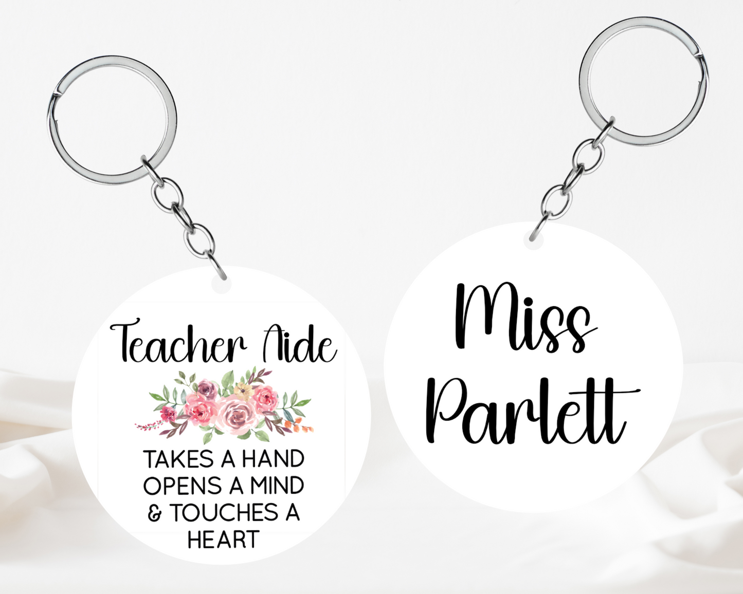 Teacher Aide Floral Quote Keyring