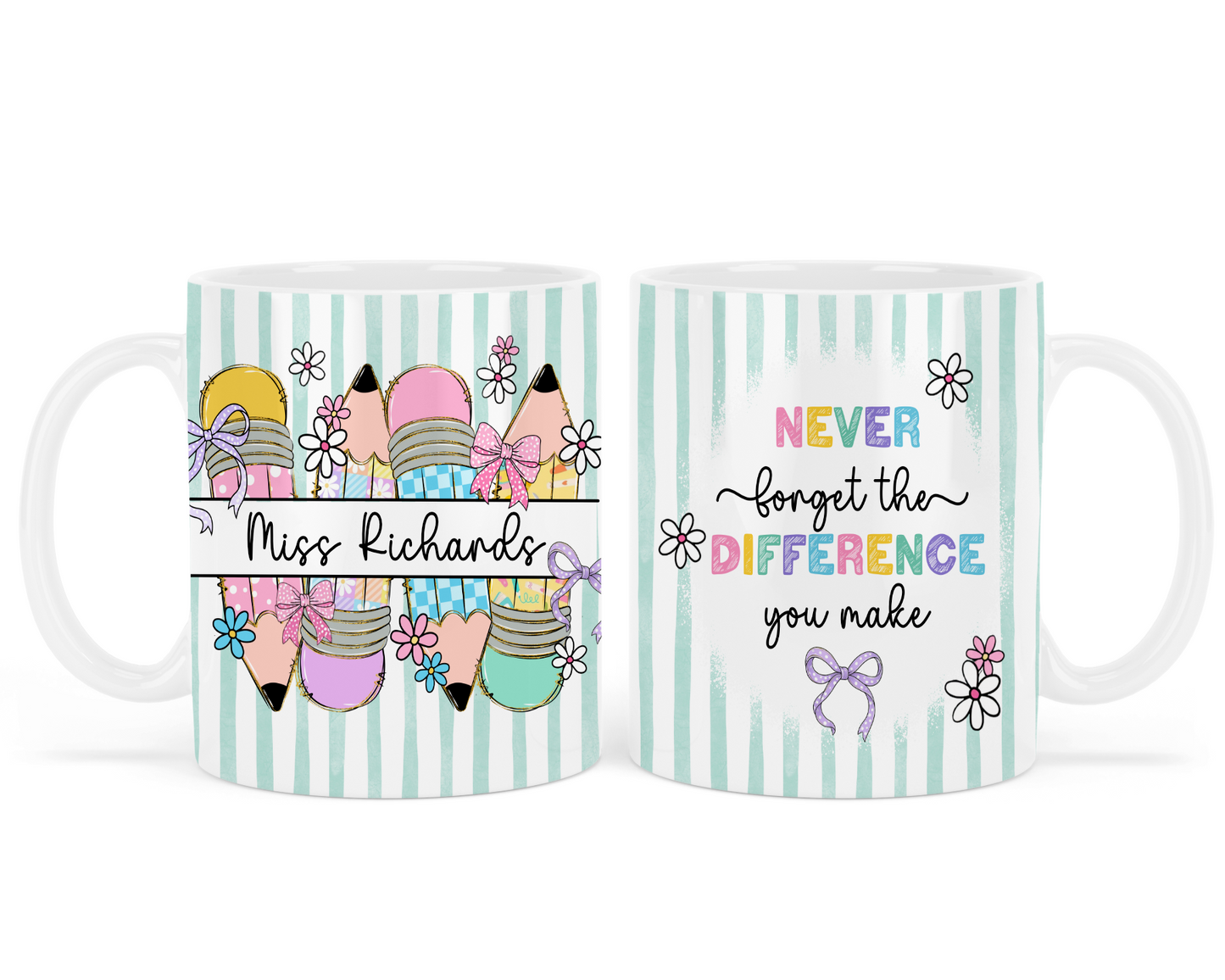 Never forget the difference mug - Teacher - Green - Personalised