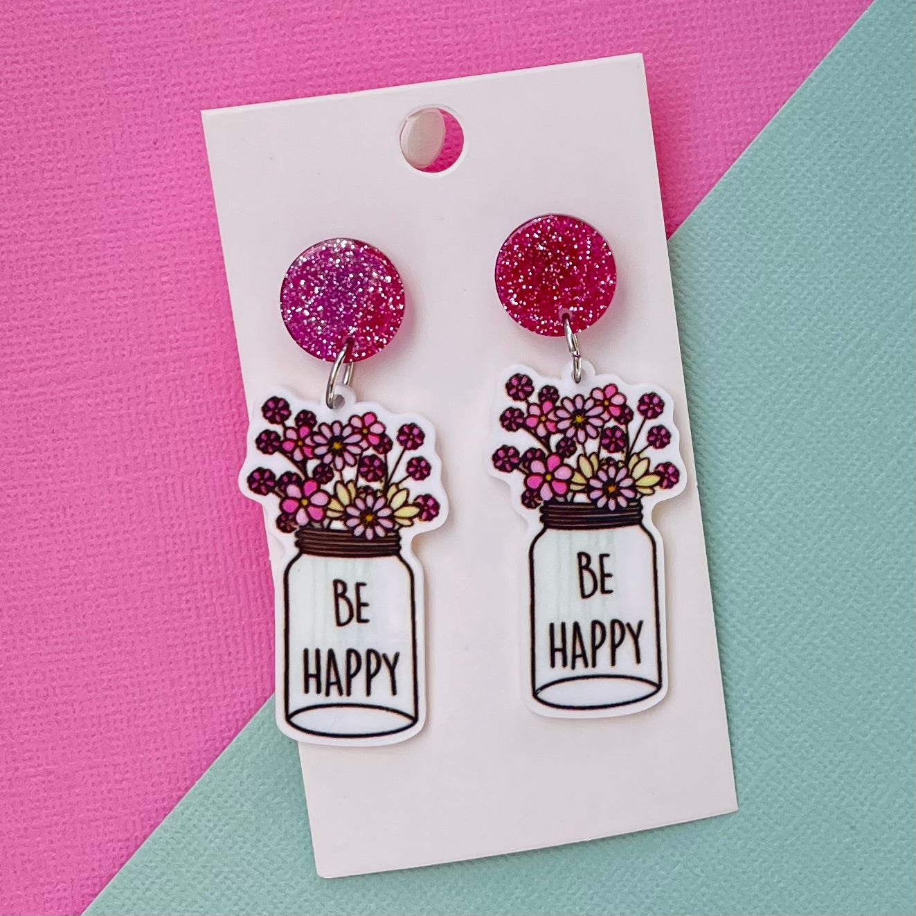 Be Happy Flower Jar Earrings