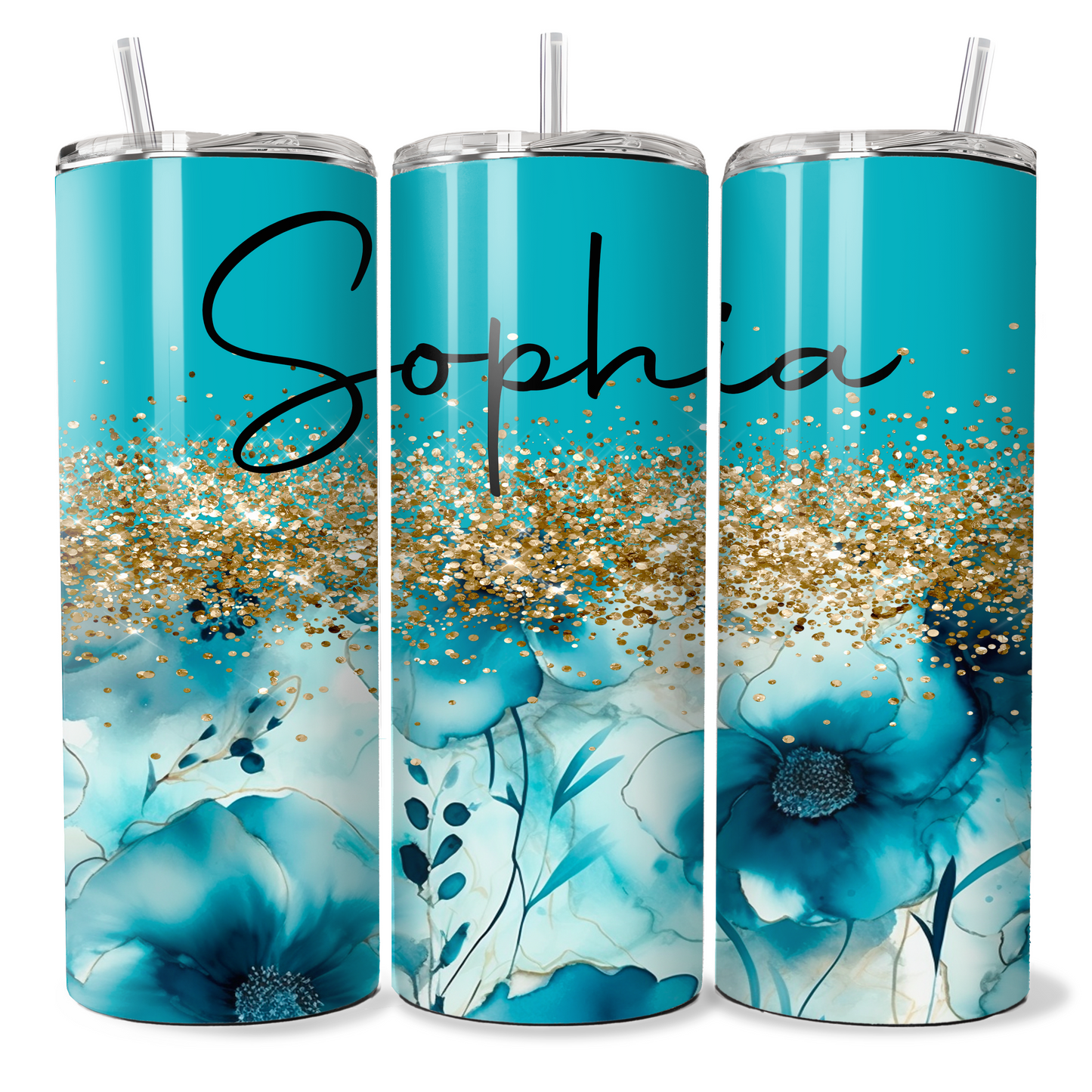 Blue Floral Glitter - Personalised
