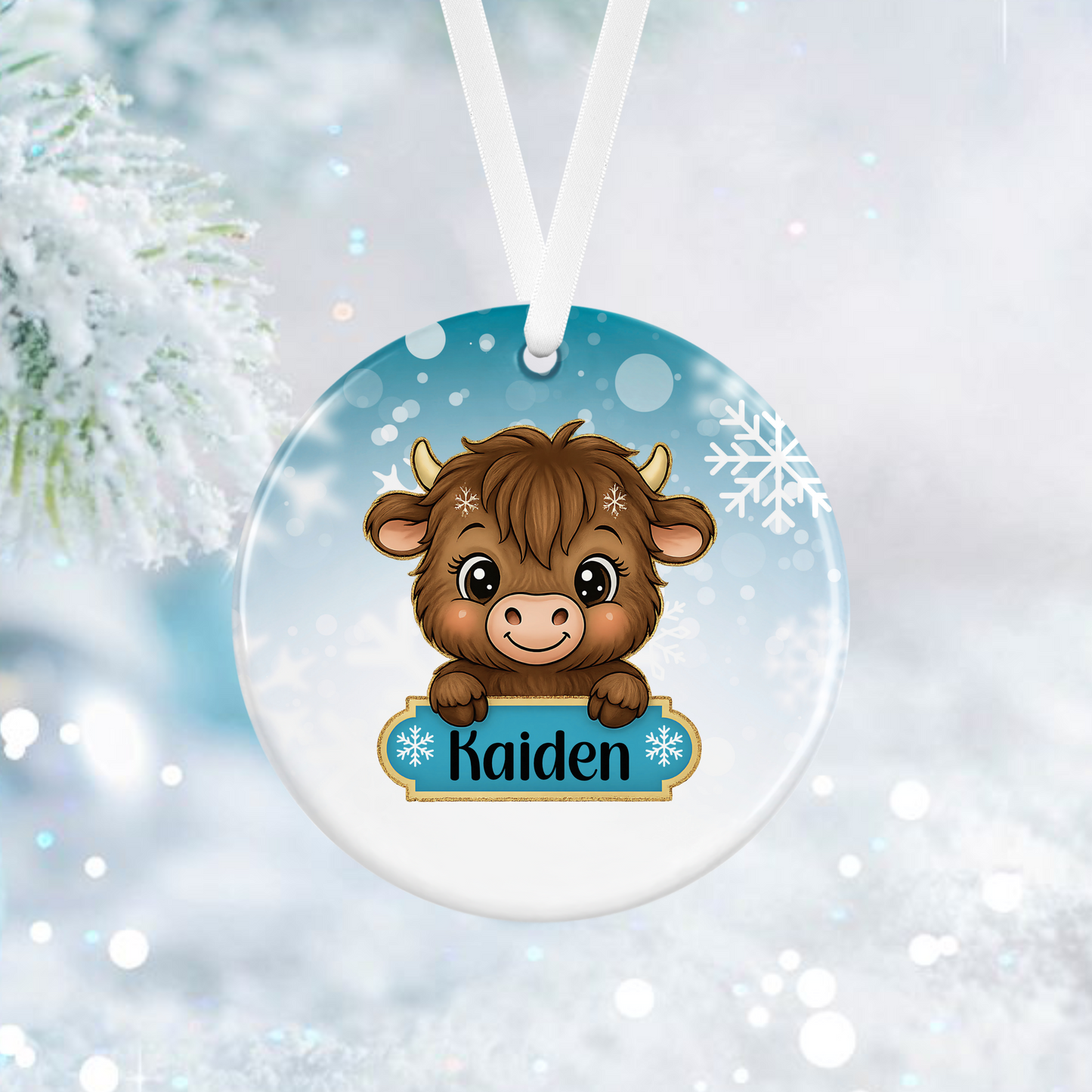 Personalised Blue Highland Cow Ornament