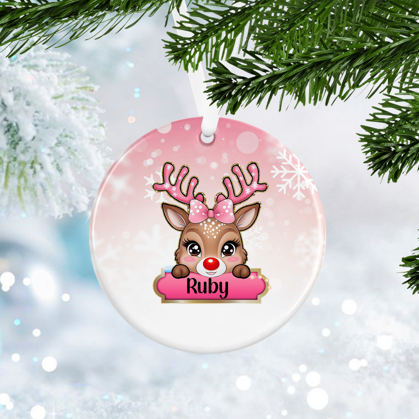 Personalised Pink Reindeer Ornament