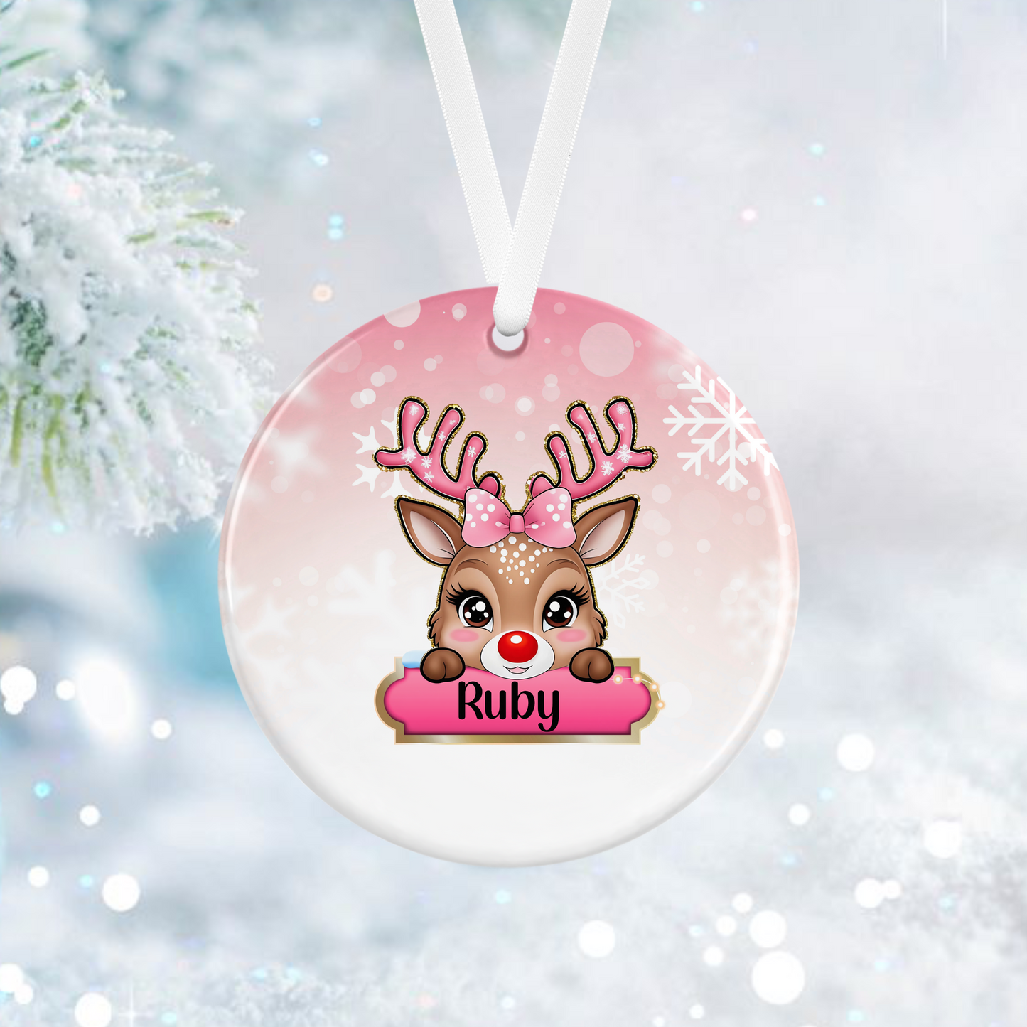 Personalised Pink Reindeer Ornament