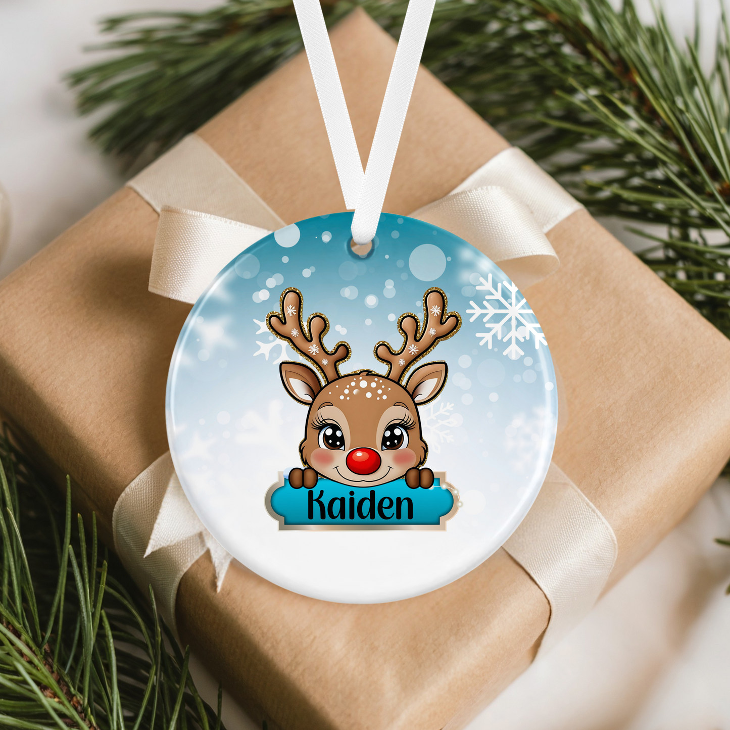 Personalised Blue Reindeer Ornament