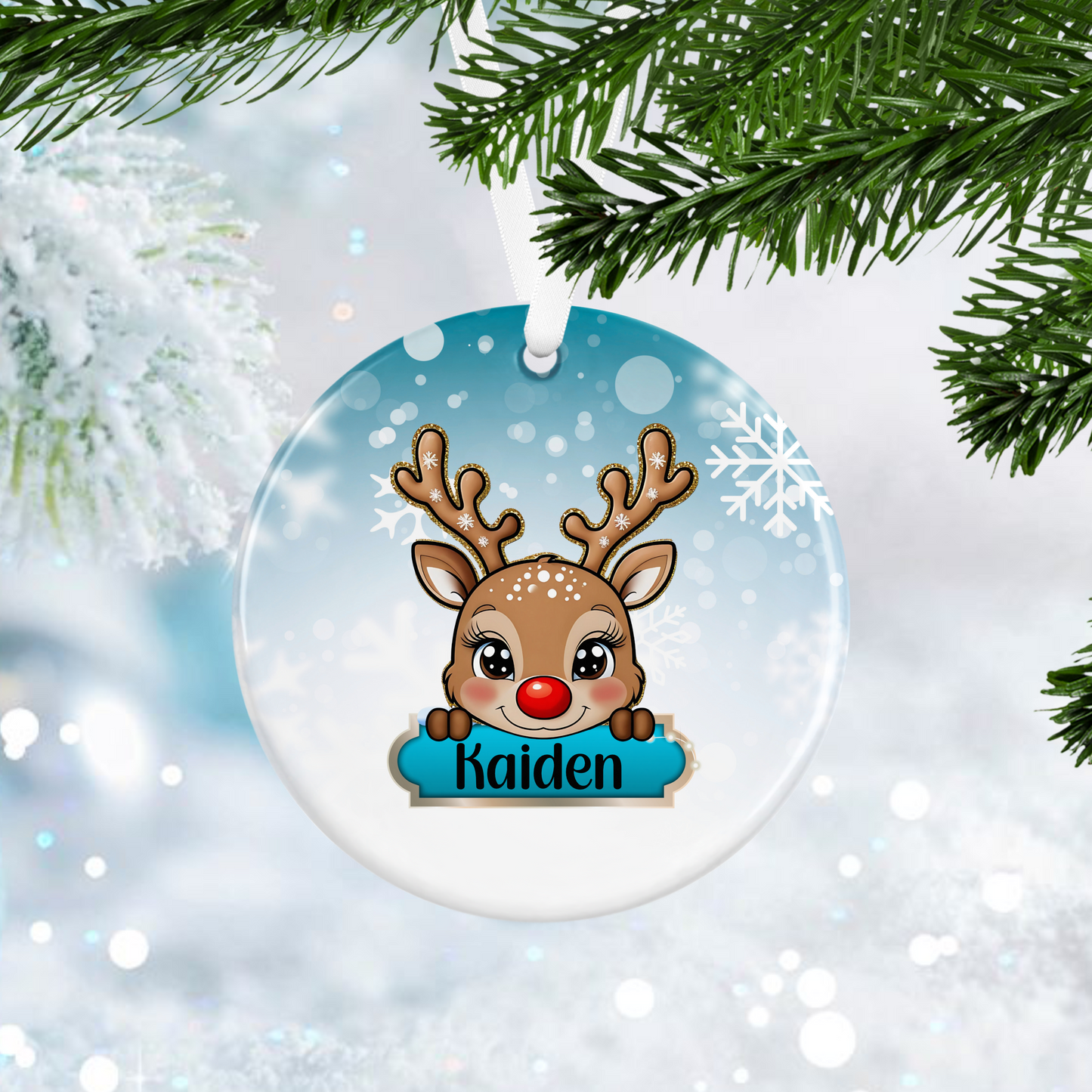 Personalised Blue Reindeer Ornament