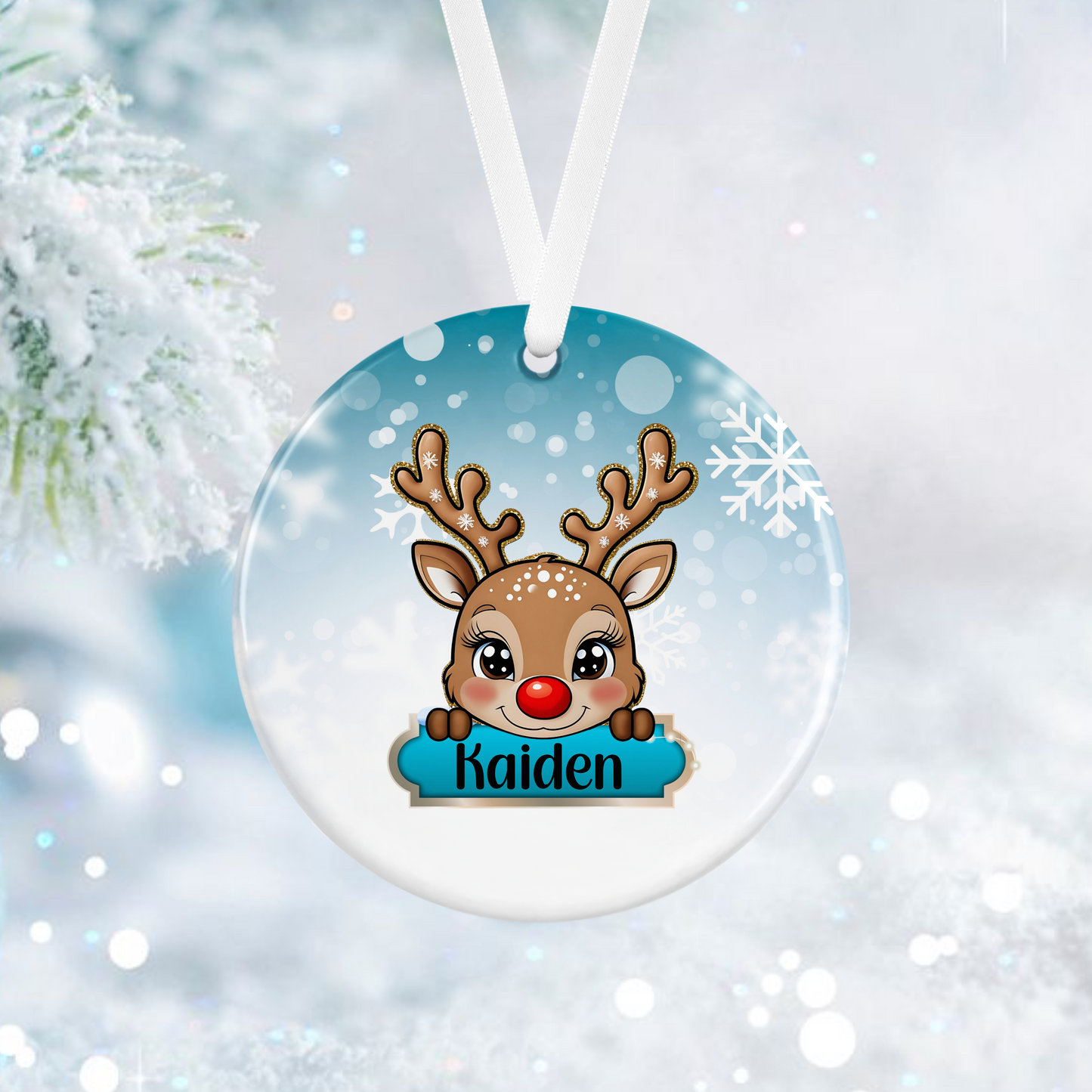 Personalised Blue Reindeer Ornament