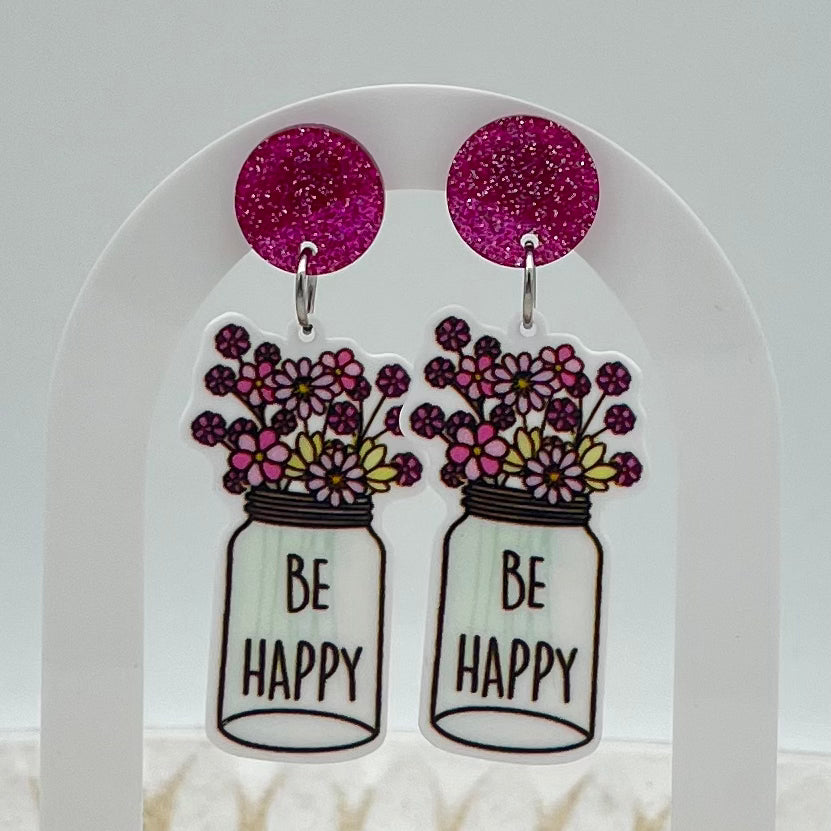 Be Happy Flower Jar Earrings