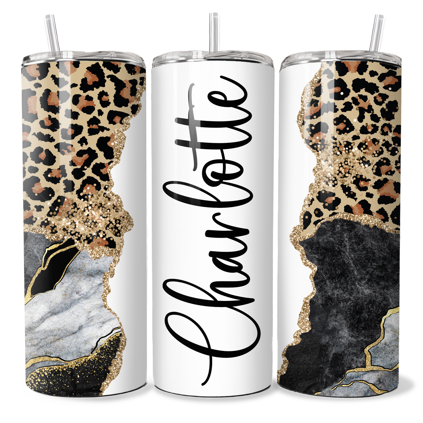 Personalised Leopard Print Black Marble