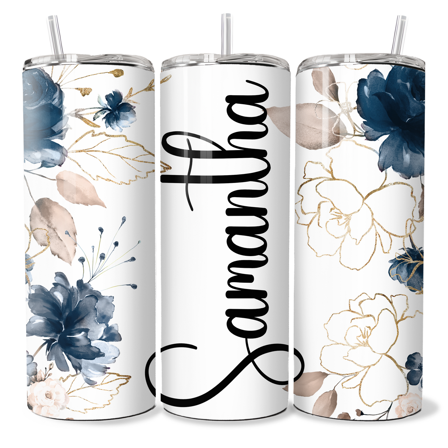 Navy Blue Gold Floral - Personalised