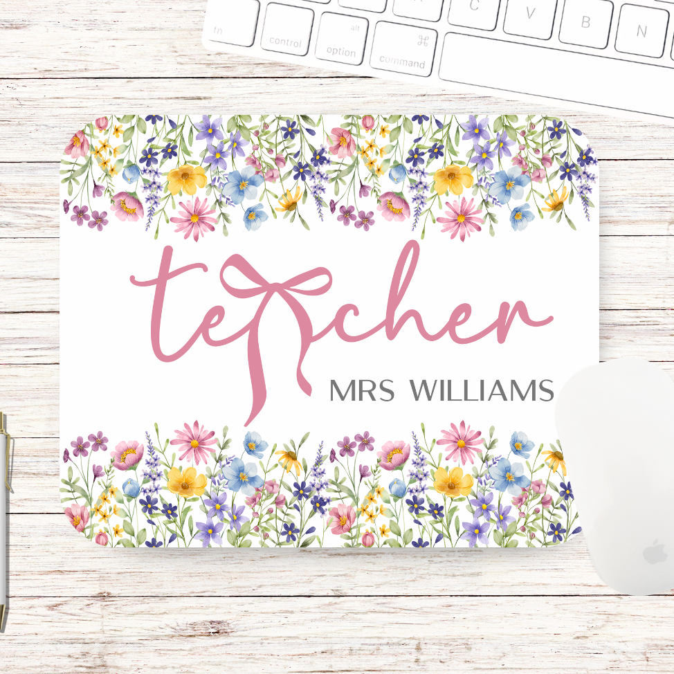 Floral Bow Teacher Mouse Pad - Personalised