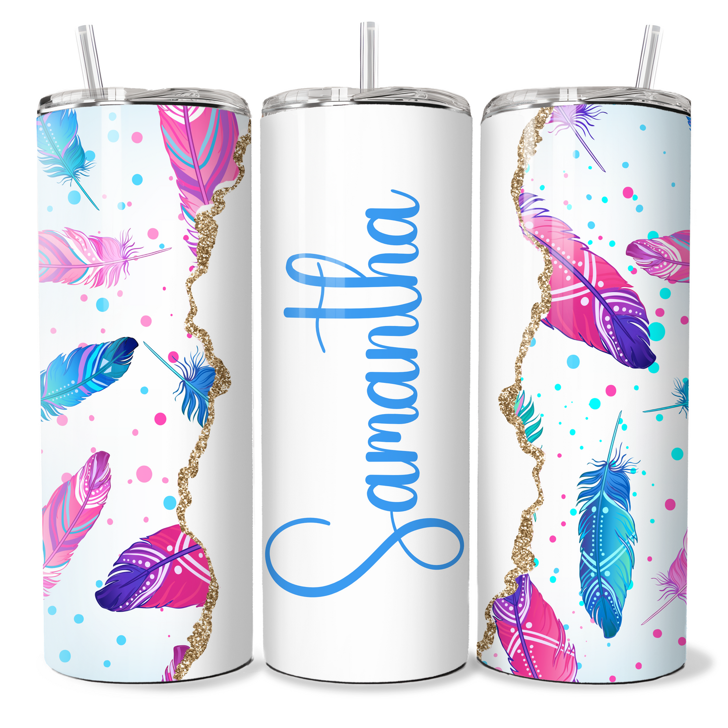 Personalised Pink and Blue Feather Print
