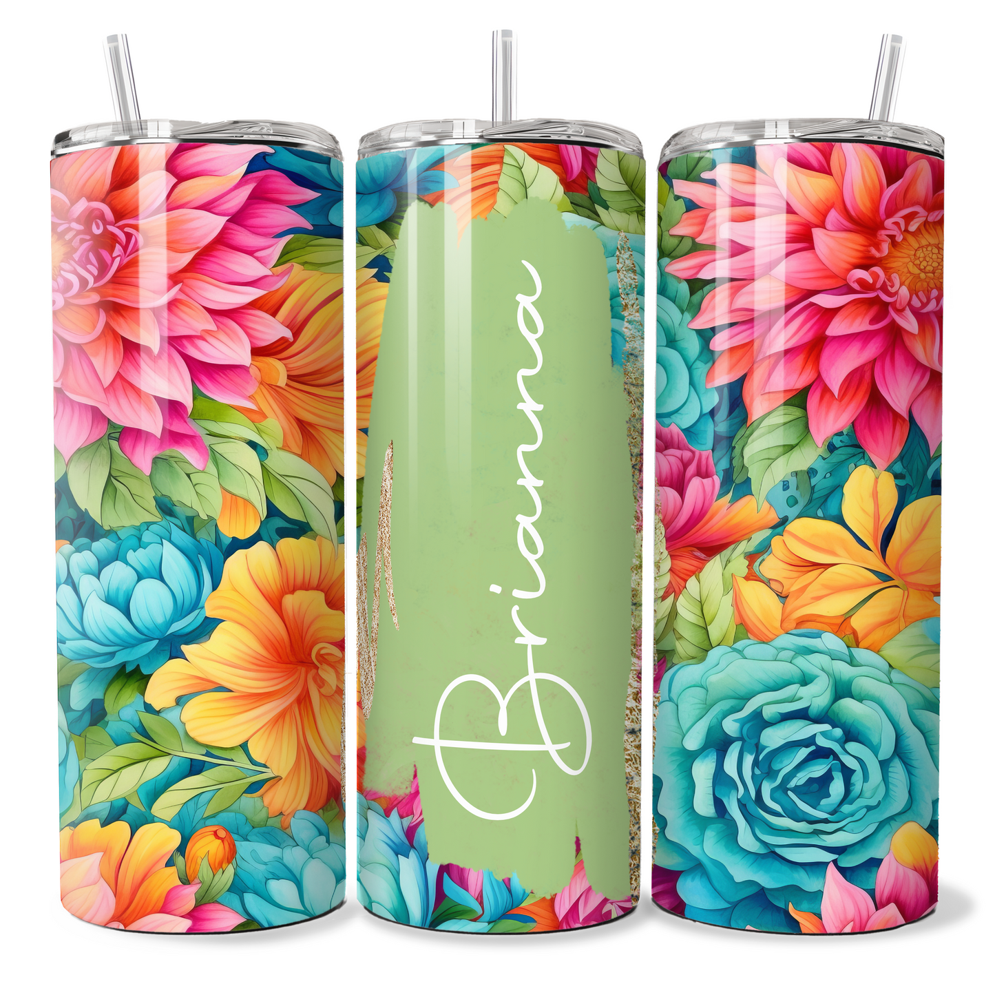 Personalised Green, Colourful Floral