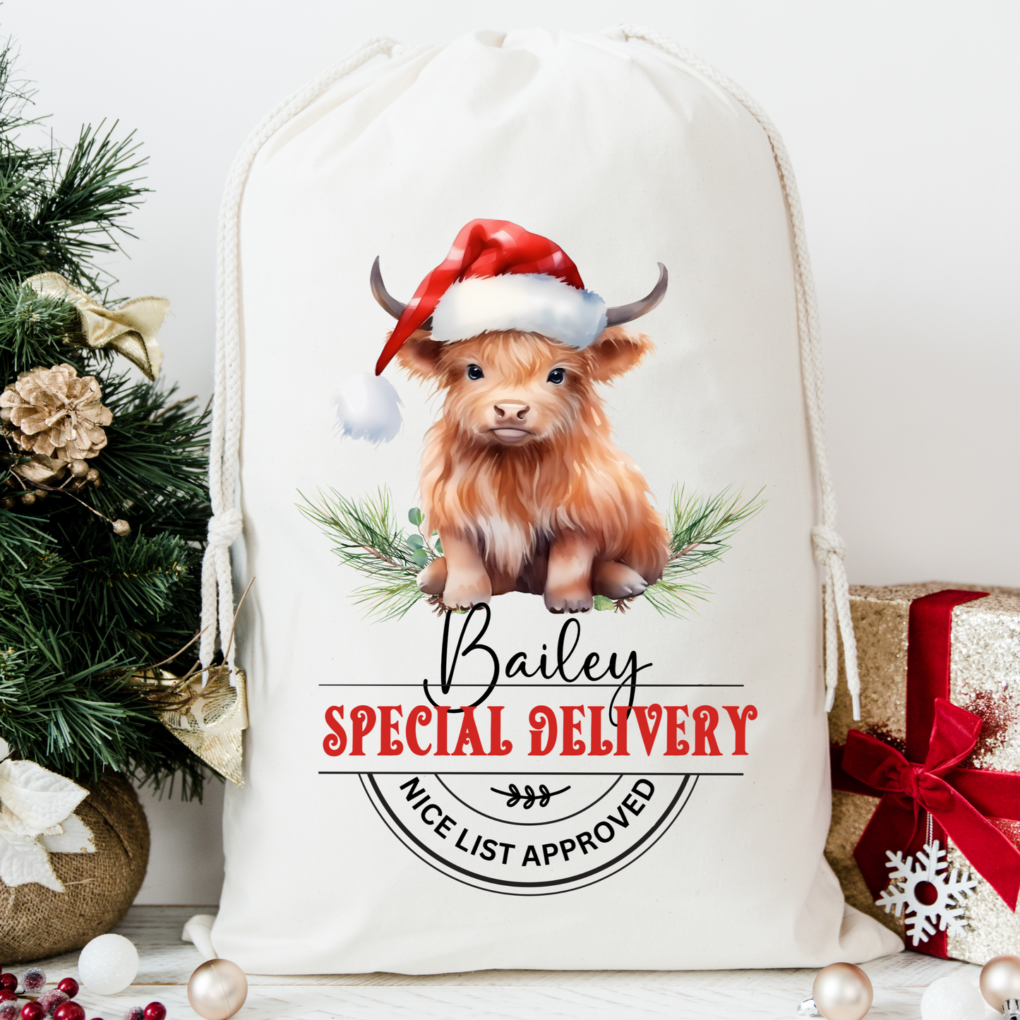 Highland Cow Santa Sack