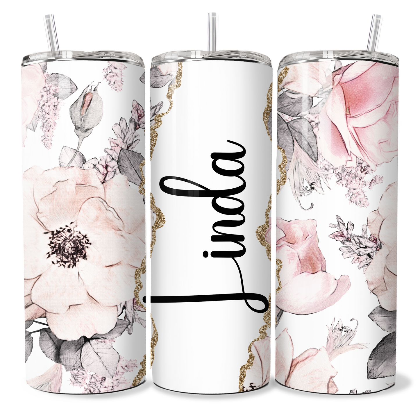 Pink Grey Floral - Personalised