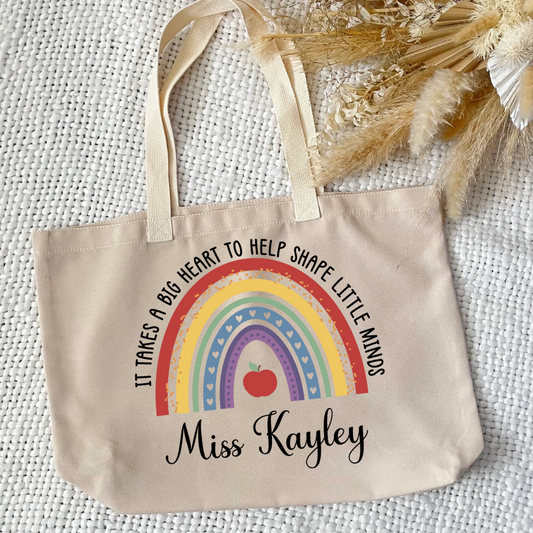 Personalised Teacher Apple Rainbow Tote Bag