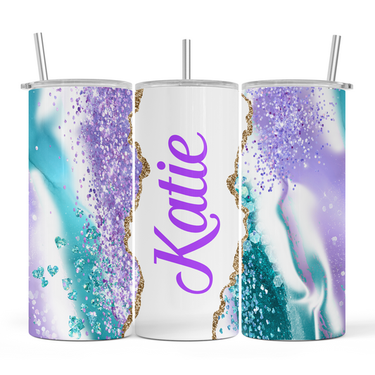 Purple Aqua Glitter Personalised - 15oz