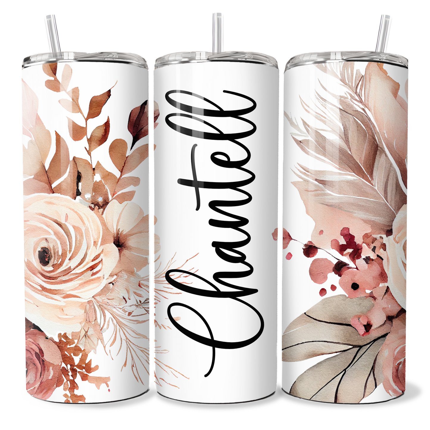 Boho Beige & Pink Floral Personalised Tumbler