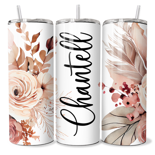 Boho Beige & Pink Floral Personalised Tumbler