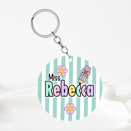 Personalised Green Pastel Teacher Keyring