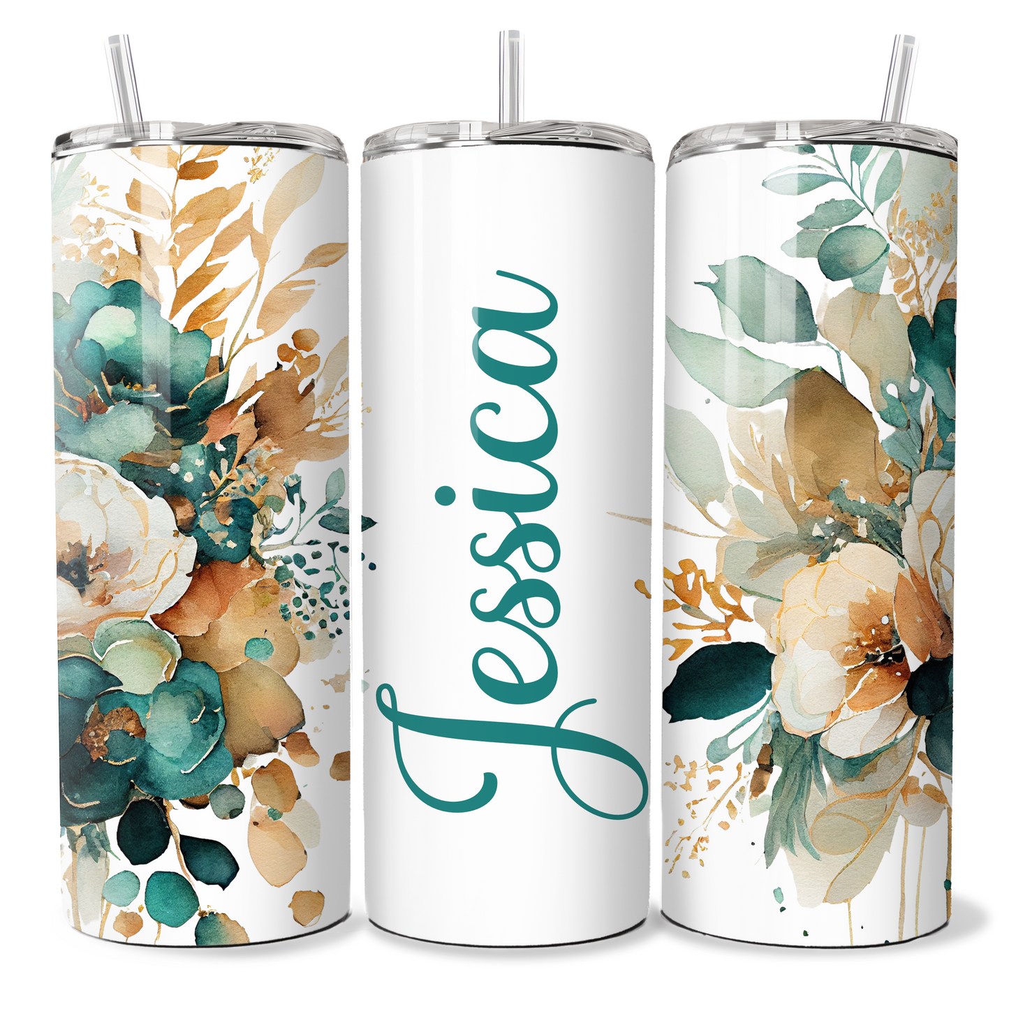 Emerald Green Floral Personalised Tumbler