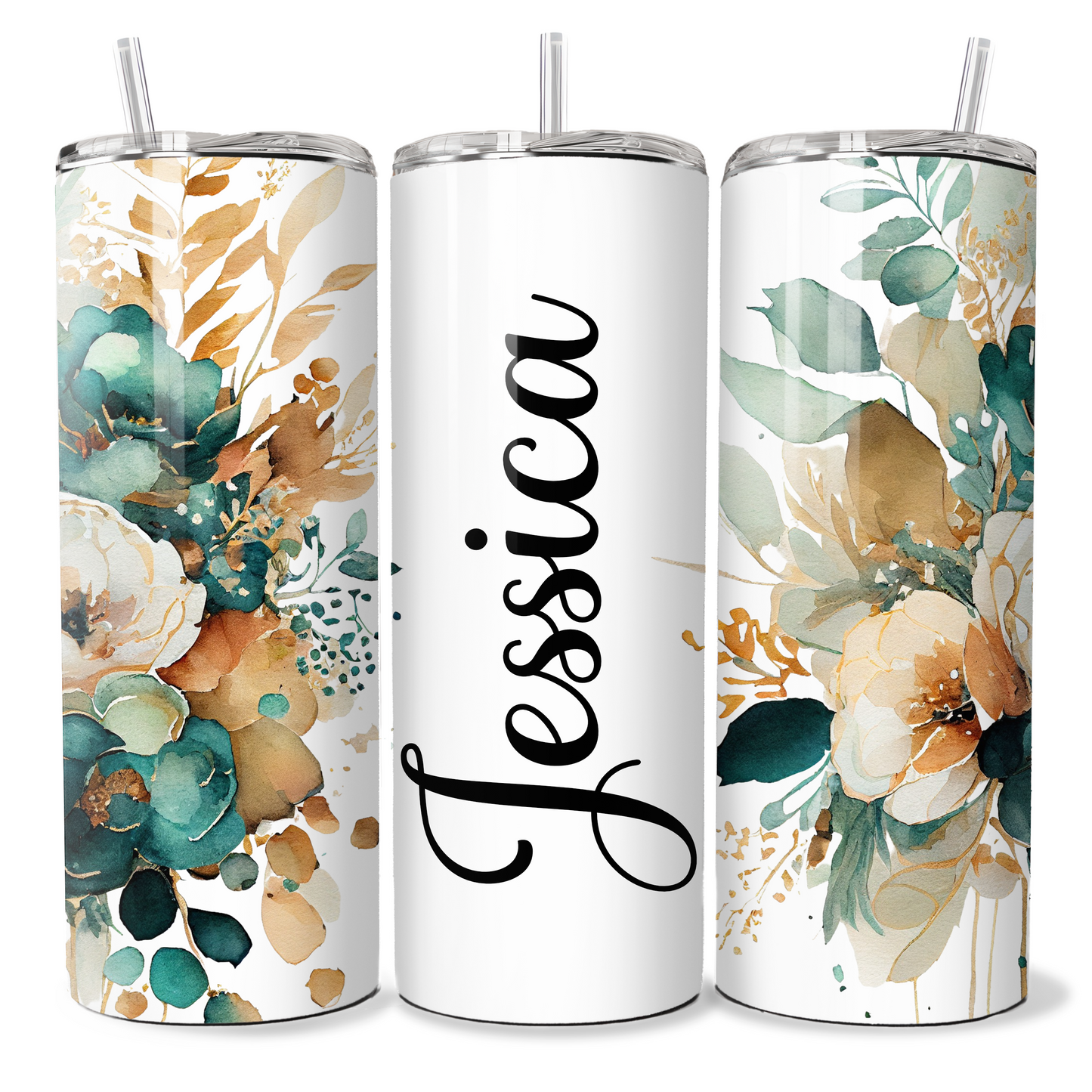 Emerald Green Floral Personalised Tumbler