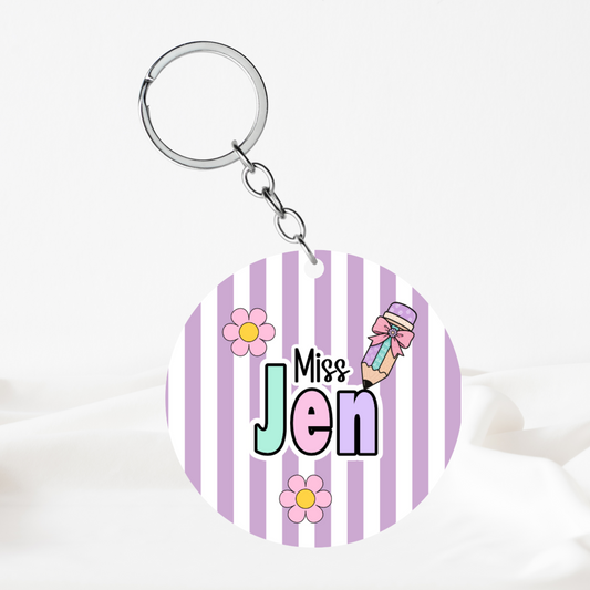 Personalised Purple Pastel Teacher Keyring