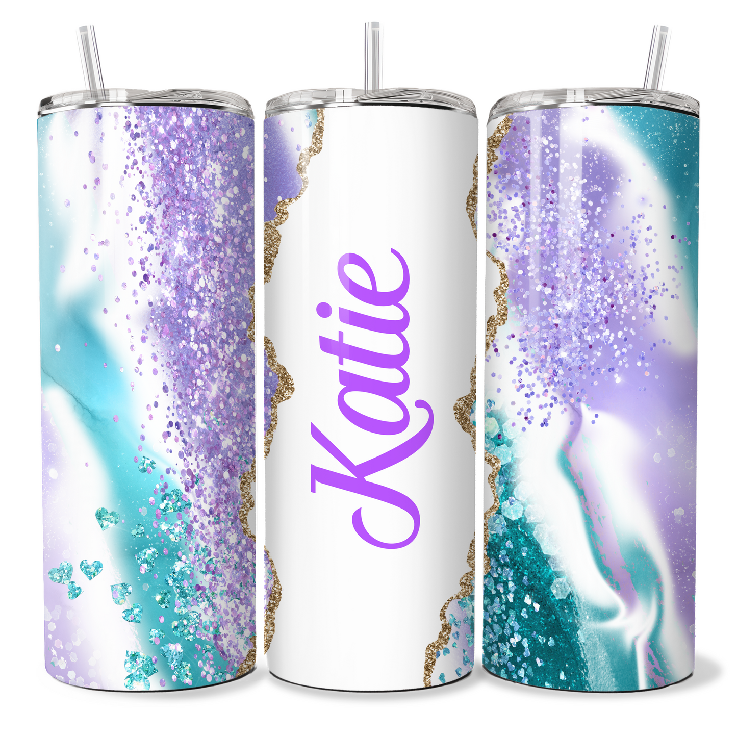 Purple Aqua Glitter Personalised Tumbler