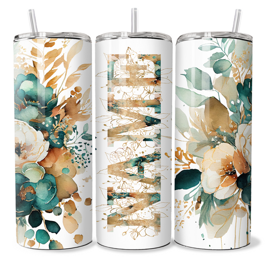 Emerald Green Floral Alphabet Personalised Tumbler