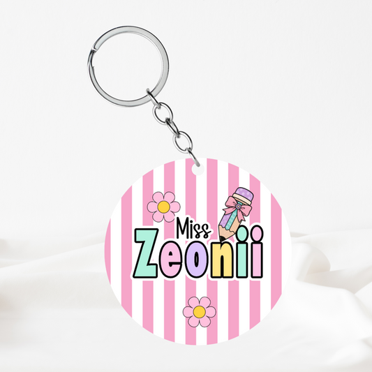 Personalised Pink Pastel Teacher Keyring