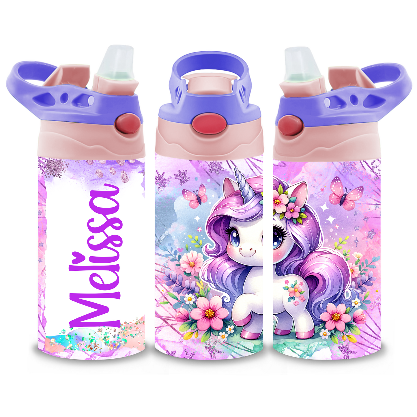 12oz Purple Flower Unicorn Flip Top