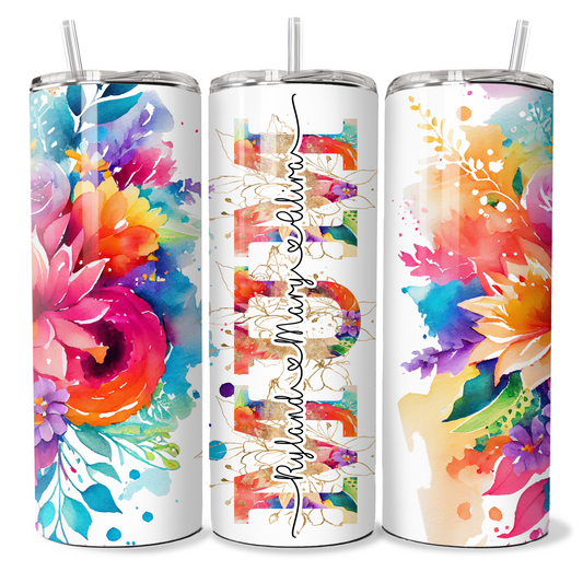 Mum, Nanny Bright Floral Alphabet Personalised Tumbler