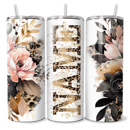 Black Leopard Print Floral Alphabet Personalised Tumbler