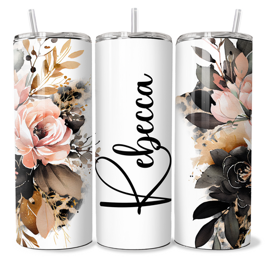 Black Floral Personalised Tumbler