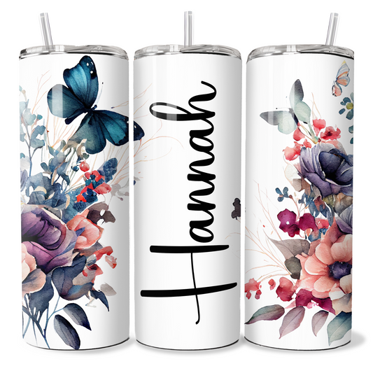 Blue Butterfly Floral Personalised Tumbler