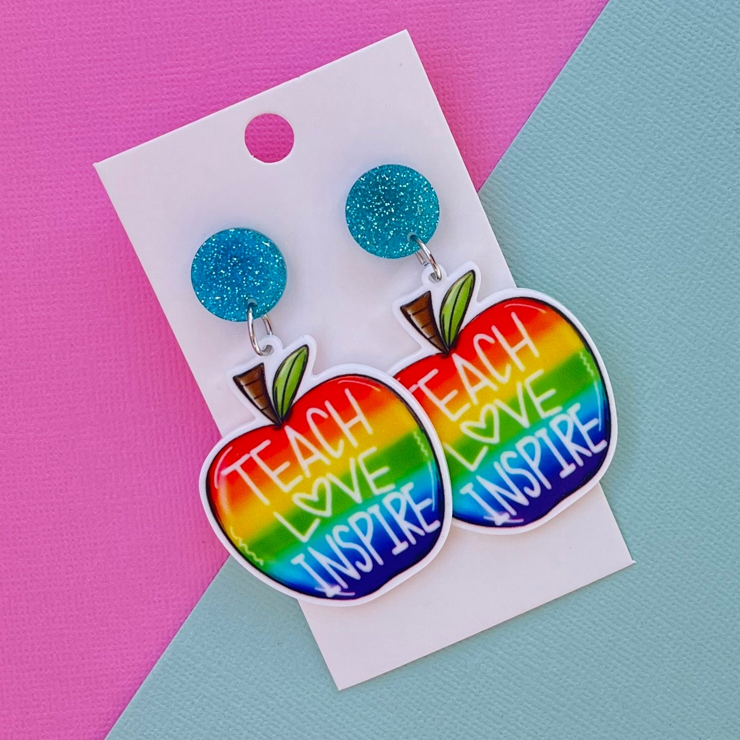 Teach Love Inspire Apple Earrings