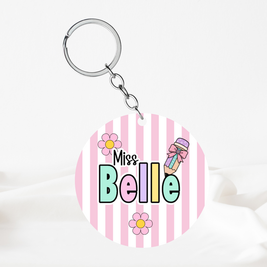 Personalised Light Pink Pastel Teacher Keyring