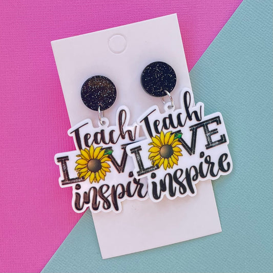 Teach Love Inspire Sunflower Earrings