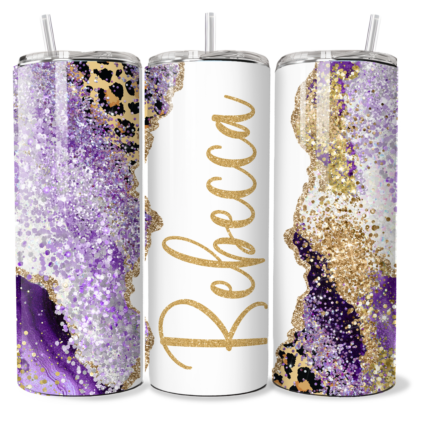Personalised Purple Glitter Leopard Print