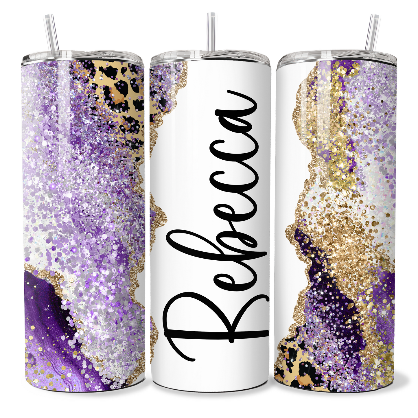 Personalised Purple Glitter Leopard Print