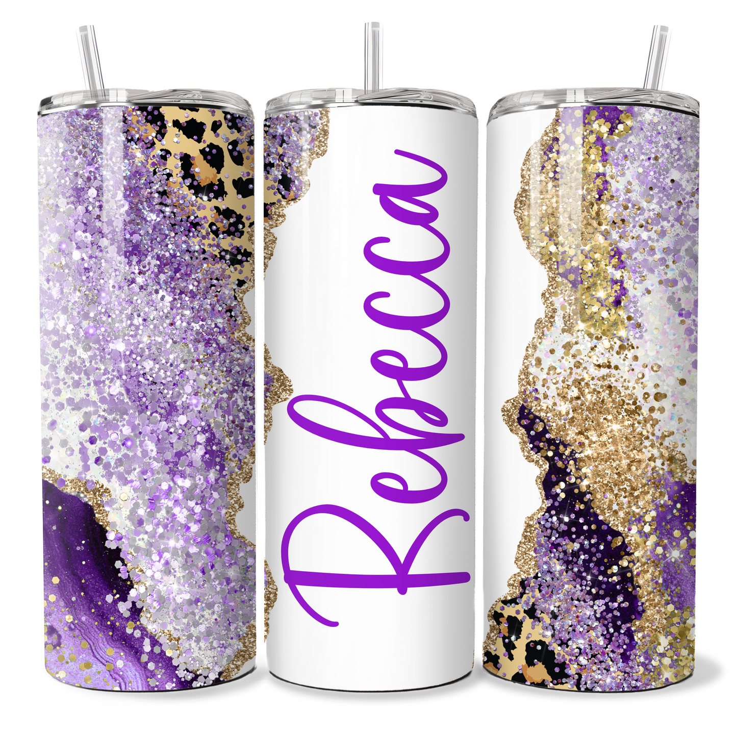 Personalised Purple Glitter Leopard Print