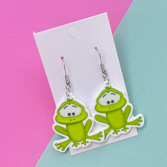 Green Frog Hook Earrings