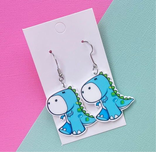 Blue Dinosaur Hook Earrings