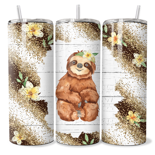 Floral Sloth Tumbler