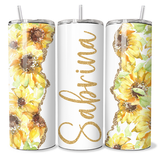 Personalised Sunflower 20oz Skinny Insulated Tumbler