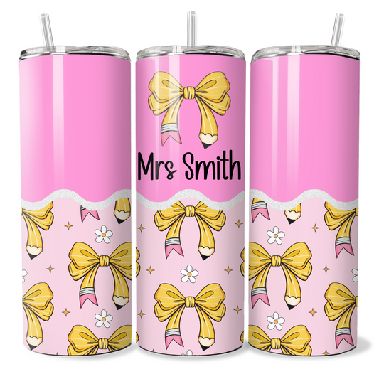 Teacher Pink Croquette Bow - Personalised